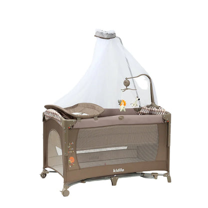 Newborn Foldable Portable Modern Kidilo Luxury Baby Crib, Convertible 3 in 1 Bedside Crib with Mosquito Net for Nursery UP650A