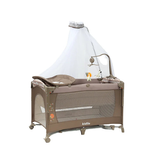 Newborn Foldable Portable Modern Kidilo Luxury Baby Crib, Convertible 3 in 1 Bedside Crib with Mosquito Net for Nursery UP650A