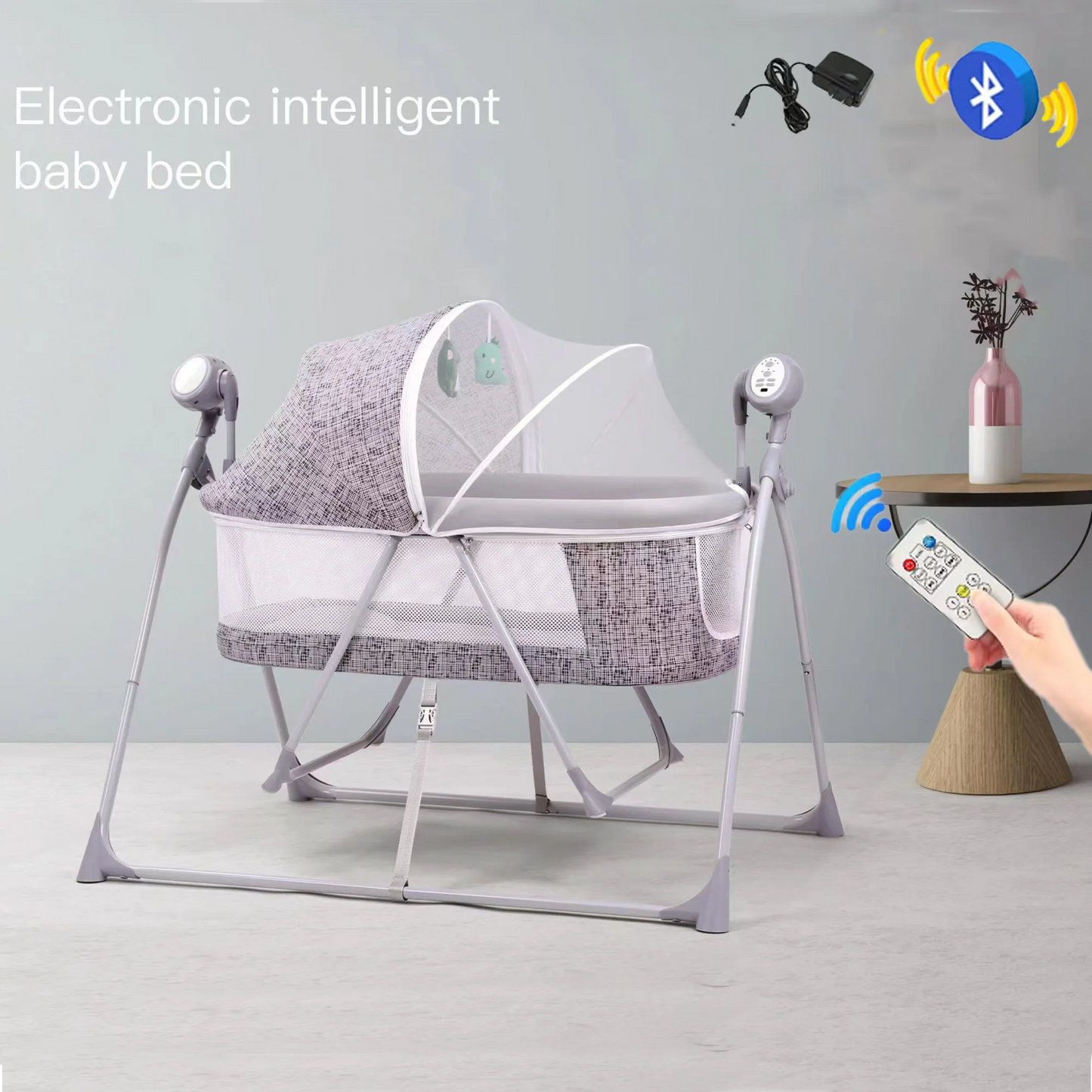 Newborn Foldable Portable Modern Kidilo Luxury Baby Crib, Convertible 3 in 1 Bedside Crib with Mosquito Net for Nursery C02-2