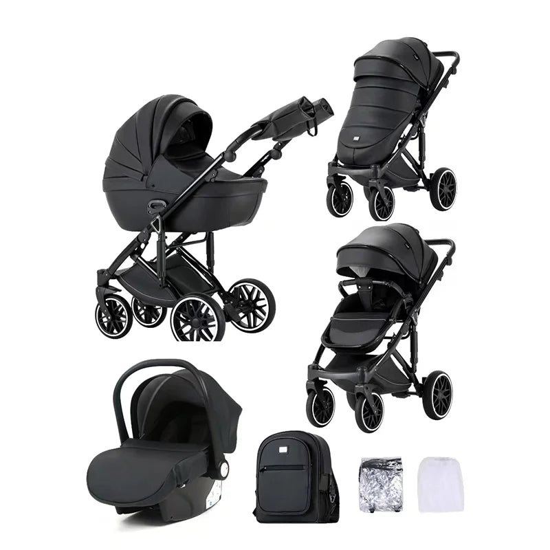 Kidilo 0-3 Years 3 in 1 Baby Stroller with Car Seat Non-Toxic Durable Foldable Travel Stroller for Toddlers Family Trips F2+C
