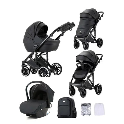 Kidilo 0-3 Years 3 in 1 Baby Stroller with Car Seat Non-Toxic Durable Foldable Travel Stroller for Toddlers Family Trips F2+C