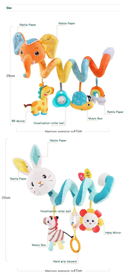 Jollybaby Soft Stuffed Animal Bed Toys Spiral Pram Toys with Musical Features Soothing Hanging Inside Baby Cribs and Car