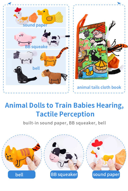Jollybaby Touch 3D Stuffed Animal Doll Jungle Education Baby Soft Fabric Cloth Book Pretend Play Toys for Kids