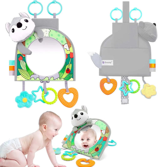 Jollybaby 2025 Fox Sensory Activity Toy Set Soft Baby Carseat/Crib Hanging Toy Floor Tummy Time Mirror Travel Activity Toys