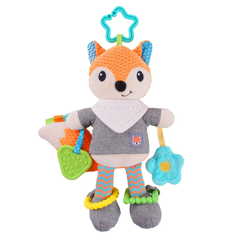 Wholesale Custom Design Fox Animal Activity Car Seat&Stroller  Baby Crib Plush Doll Soft Crinkle Squeaky Sensory Hanging Toy