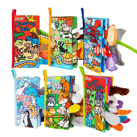 Jollybaby Hot Selling Washable Animal Soft Tails Early Sensory Educational Crinkle Paper Cloth Books Best Baby Toys