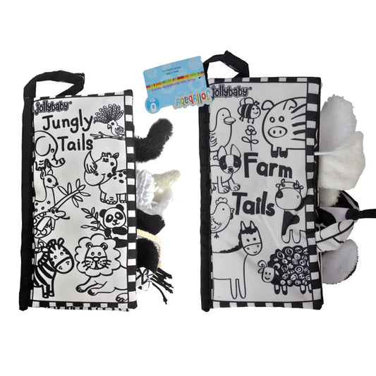 Jollybaby White Black Book Fabric Baby Animal Education Washable Tails Story Cloth Book for 0-12 Months