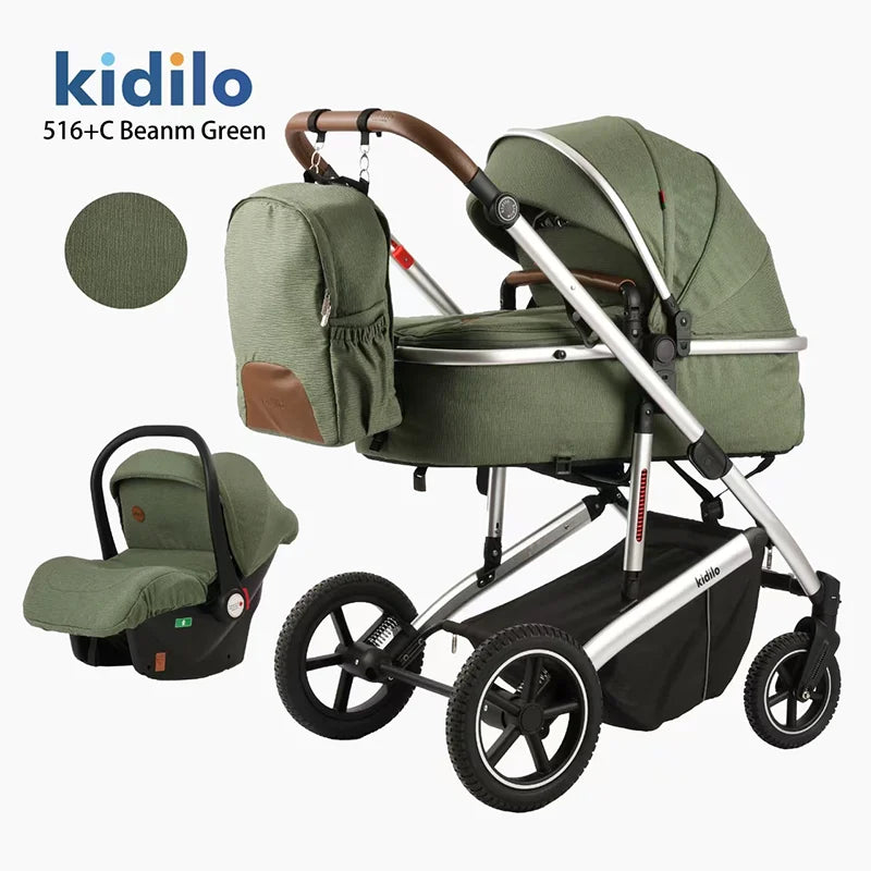 0-3 Years 3 in 1 Kidilo Baby Stroller with Car Seat, Non-Toxic Durable Foldable Travel Stroller for Toddlers Family Trips 516+C