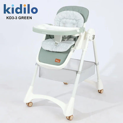 0-36 Months 3 in 1 Foldable Kidilo Baby High Chair, Non-Toxic Feeding Chair for Home & Small-Space Toddler & Baby Dining KD3-3