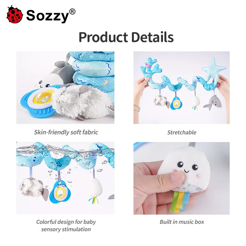 SOZZY Factory OEM Baby Plush Toys Pram Spiral Bed Rattle with Cute Animals Stroller and Travel Activity Toy Unisex SZ Plush Dice