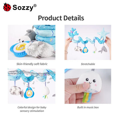 SOZZY Factory OEM Baby Plush Toys Pram Spiral Bed Rattle with Cute Animals Stroller and Travel Activity Toy Unisex SZ Plush Dice