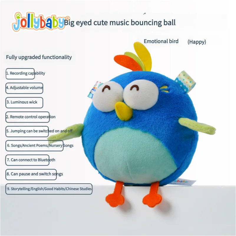 Jollybaby Electric Jumping Bird Sensory Toy Emotional Soothing Music Dancing plush Toy for Babies 0-6 yrs Early Education