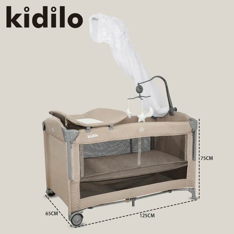 Kidilo Newborn Foldable Travel Play Baby Portable Convertible Bedside Crib Bed 3 in 1 Luxury Set Mosquito Net for Babies T-702L