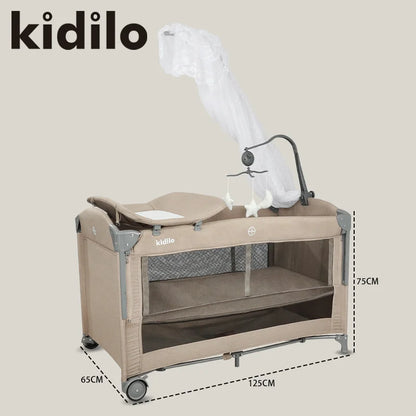 Kidilo Newborn Foldable Travel Play Baby Portable Convertible Bedside Crib Bed 3 in 1 Luxury Set Mosquito Net for Babies T-702L