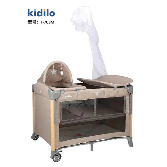 Kidilo Luxury Bedside Crib Newborn Foldable Travel Play Baby Portable Bed 3 in 1 Set Modern Mosquito Net for Bedrooms T-703M