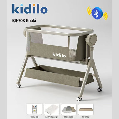 Newborn Foldable Portable Kidilo Luxury Baby Crib, Convertible 3 in 1 Bedside Crib with Mosquito Net for Nursery Home BJJ-708