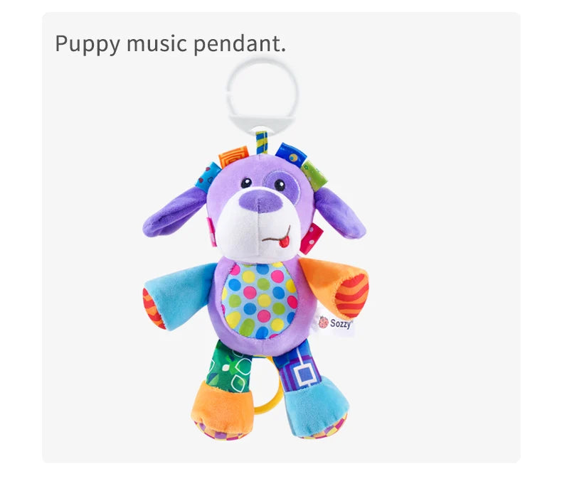 Sozzy Newborn Hanging Pulling Toy with Teether Soft Plush Baby Animal Musical Rattle for Car Seats and Strollers