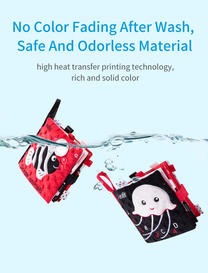Jollybaby Jungle Farm Ocean Animal 3D High Contrast Vision Black and White Red Educational Cloth Book