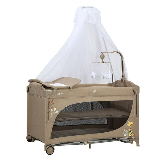 Newborn Foldable Portable Modern Kidilo Luxury Baby Crib, Convertible 3 in 1 Bedside Crib with Mosquito Net for Nursery T-704L