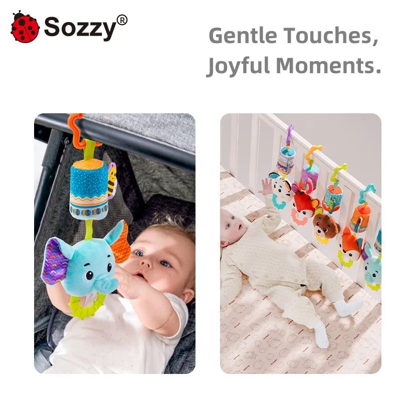 Sozzy Custom  Animal Rattle Pull Musical Shaker Play Gym Plush Stuffed Animal Baby Rattle Baby Hanging Toy for Car Seat Stroller