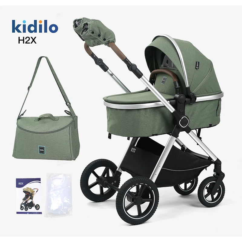 Kidilo 0-3 Years 3 in 1 Baby Stroller with Car Seat Non-Toxic Durable Foldable Travel Stroller for Toddlers Family Trips H2X