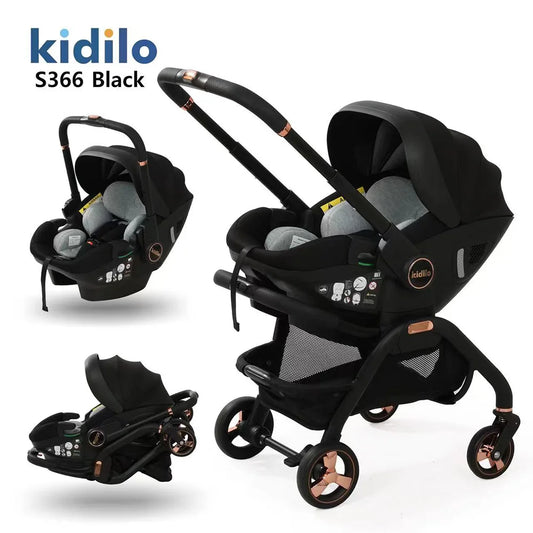 0-3 Years 3 in 1 Kidilo Baby Stroller with Car Seat, Non-Toxic Durable Foldable Travel Stroller for Toddlers Family Trips S366