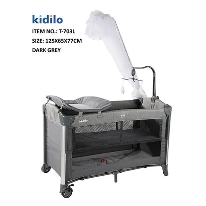 Newborn Foldable Portable Modern Kidilo Luxury Baby Crib, Convertible 3 in 1 Bedside Crib with Mosquito Net for Nursery T-703L