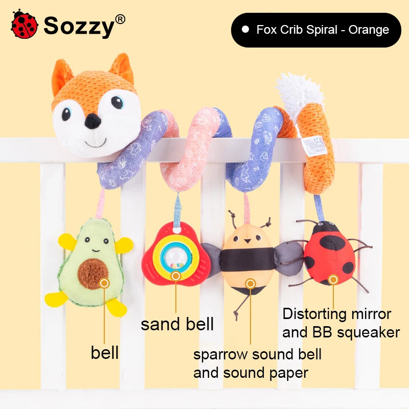 Custom logo Animal fox Hanging Plush Twisted Pram Toy Rattle Spiral Baby Spiral Bed Toys for Stroller Mobile Crib