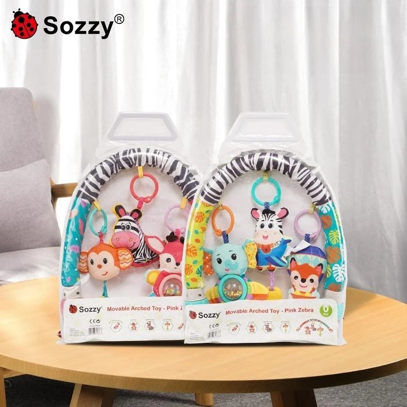 Sozzy Adjustable Animal zebra Baby Musical Baby Activity Pram Arch Crib Toys Activity Arch for Stroller