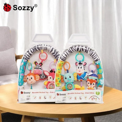 Sozzy Adjustable Animal zebra Baby Musical Baby Activity Pram Arch Crib Toys Activity Arch for Stroller