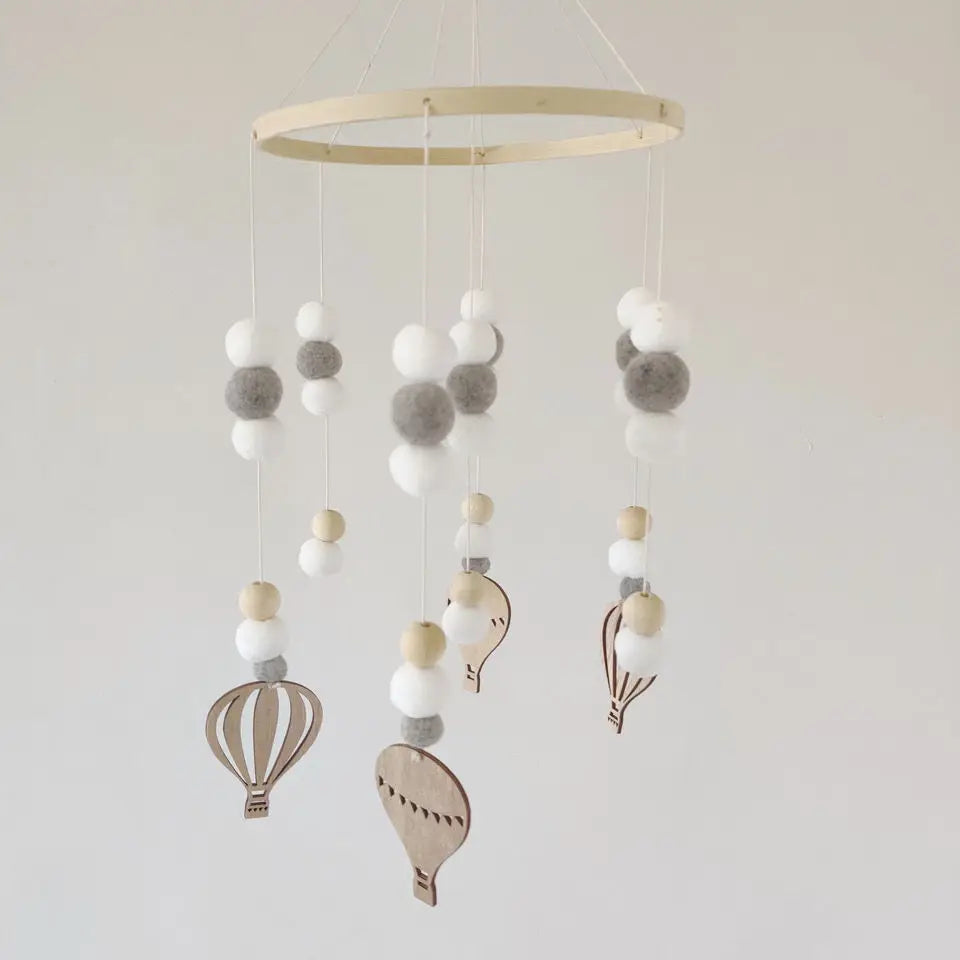 Mobile Wind Chime Hanging Toys Crib Bed Wood Musical Plush Custom Mobile Baby with Felt Balls Baby for Baby Unisex 2 to 4 Years