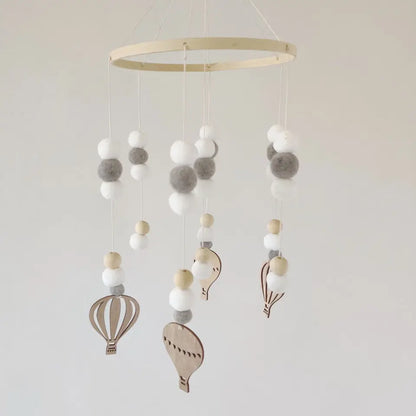 Mobile Wind Chime Hanging Toys Crib Bed Wood Musical Plush Custom Mobile Baby with Felt Balls Baby for Baby Unisex 2 to 4 Years