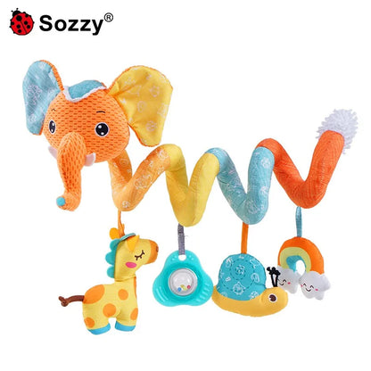 Jollybaby Soft Stuffed Animal Bed Toys Spiral Pram Toys with Musical Features Soothing Hanging Inside Baby Cribs and Car