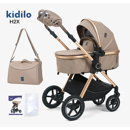 Kidilo 0-3 Years 3 in 1 Baby Stroller with Car Seat Non-Toxic Durable Foldable Travel Stroller for Toddlers Family Trips H2X