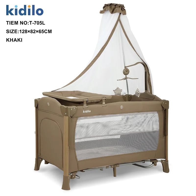 Kidilo Luxury Bedside Crib Newborn Foldable Travel Play Baby Portable Bed 3 1 Set Modern Mosquito Net for Bedrooms T-705L