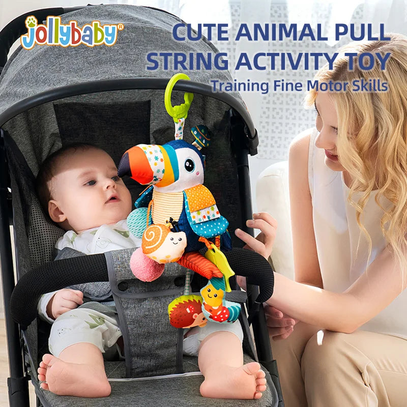 Custom Plush Animal Rattle Montessori Pull String Toy Car Seat Stroller Hanging Toy Vibrator Exercise Touch Toy