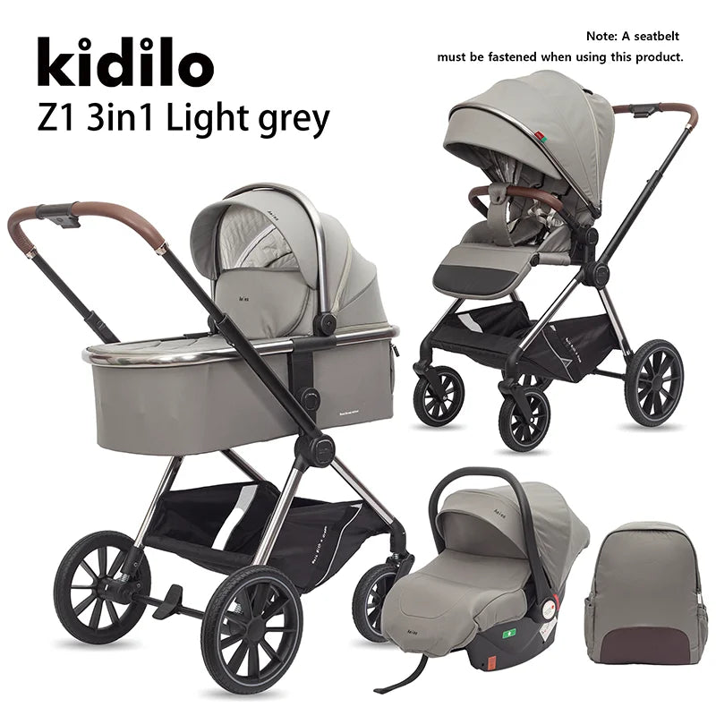 Kidilo 0-3 Years 3 in 1 Baby Stroller with Car Seat Non-Toxic Durable Foldable Travel Stroller for Toddlers Family Trips Z1 3IN1
