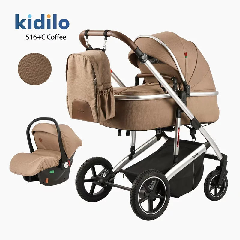 0-3 Years 3 in 1 Kidilo Baby Stroller with Car Seat, Non-Toxic Durable Foldable Travel Stroller for Toddlers Family Trips 516+C