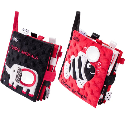 Jollybaby Jungle Farm Ocean Animal 3D High Contrast Vision Black and White Red Educational Cloth Book