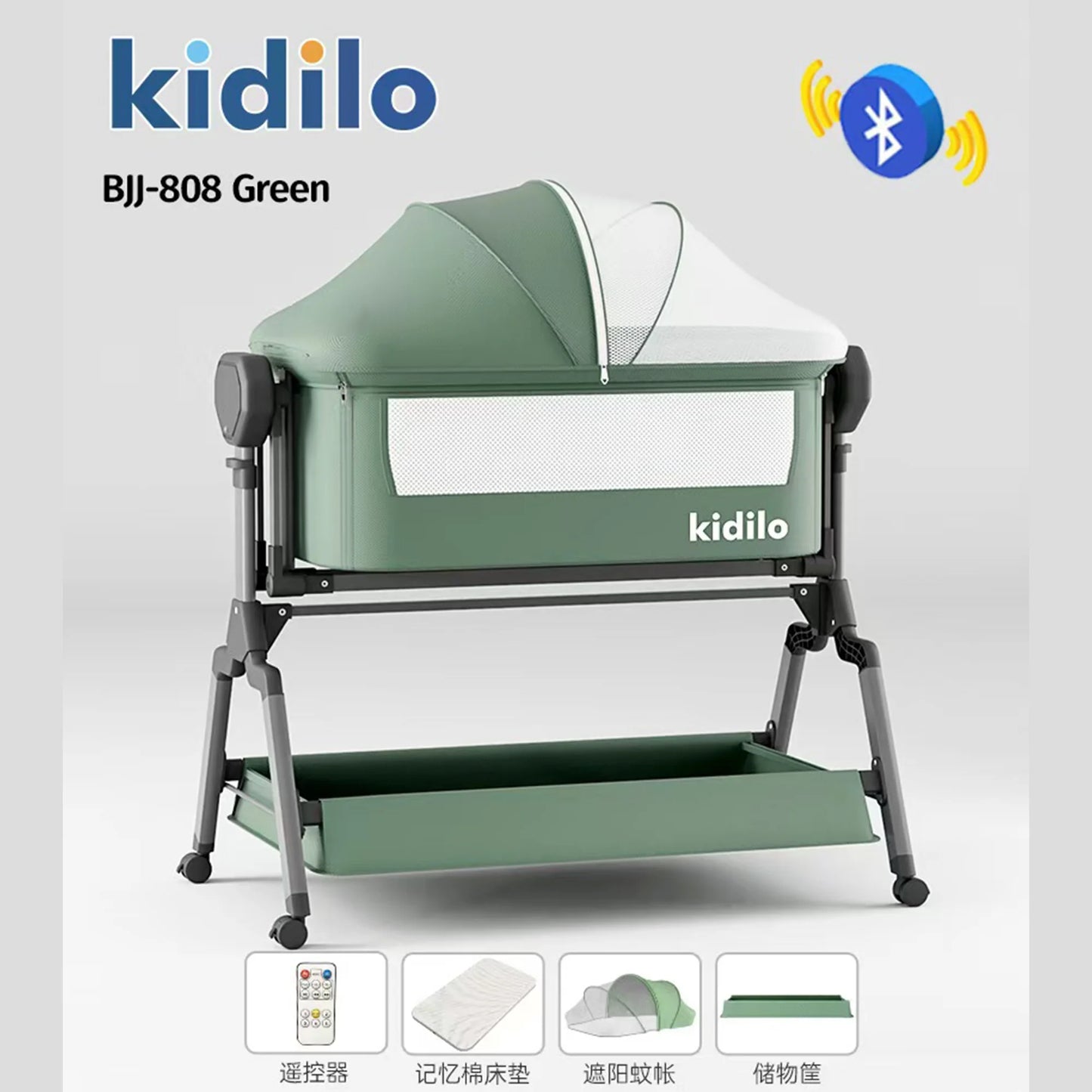 Kidilo Newborn Foldable Modern Travel Play Baby Portable Bedside Crib Bed 3 in 1 Luxury Set Mosquito Net for Babies BJJ-808