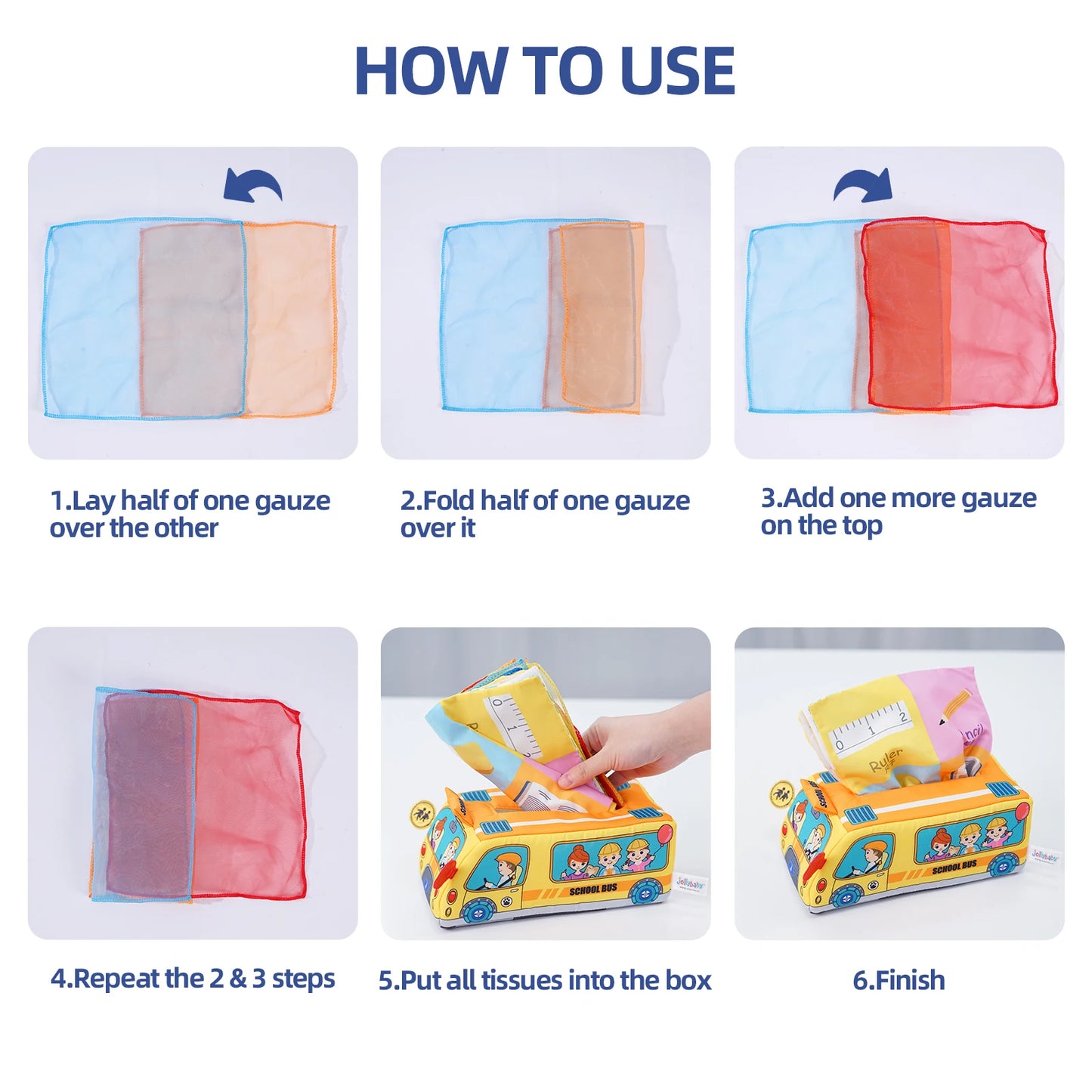 Learning Educational Toys Soft Stuffed Toys Infant Soft Sensory Baby Magic Pull Along Tissue Box