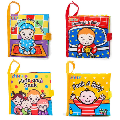 Jollybaby Preschool Toys Soft Washable Fabric Babi Crinkled Book Hide and Seek Peekaboo Cloth Book for 6-12months