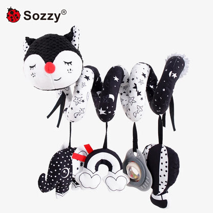 Custom Sozzy Soft Animal Fox Hanging Soft Animal Plush Baby Spiral Bed Toys Baby High Contrast Activity Stroller Toys