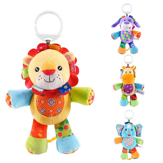 Custom Animal Soft Plush Stuffed Doll Hanging Musical Rattle Toys Baby Pulling Plushies Musical Toy for Newborn
