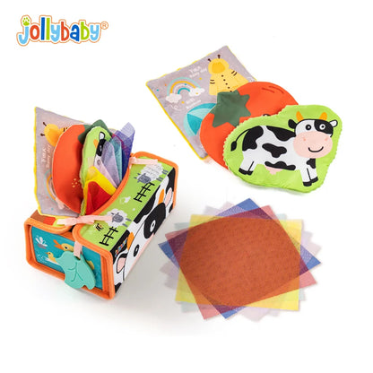JOLLYBABY Baby Tissue Box Toys Montessori Toys for 6 Month Toys with Cloth Tissues Crinkle  Mirror Baby Gifts Christmas Stuffers