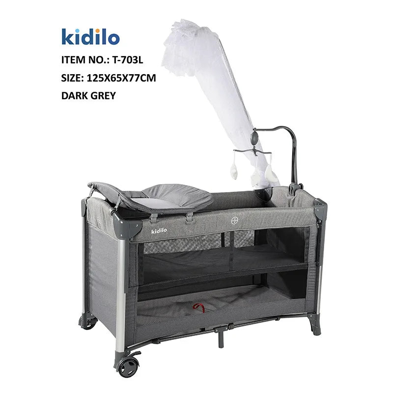 Newborn Foldable Portable Modern Kidilo Luxury Baby Crib, Convertible 3 in 1 Bedside Crib with Mosquito Net for Nursery T-703L