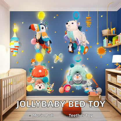 Jollybaby New Baby Bed Toy Cotton Stuffed Elephant Hanging Plush Activity Teether Rattle Bungee Cord Pull for Stroller Teething