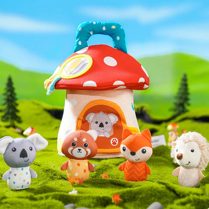 Custom Mushroom Carrier Home Soft Small Plush Forest Jungle Animals Toys Pretend Play Set Gift for Infant Kids