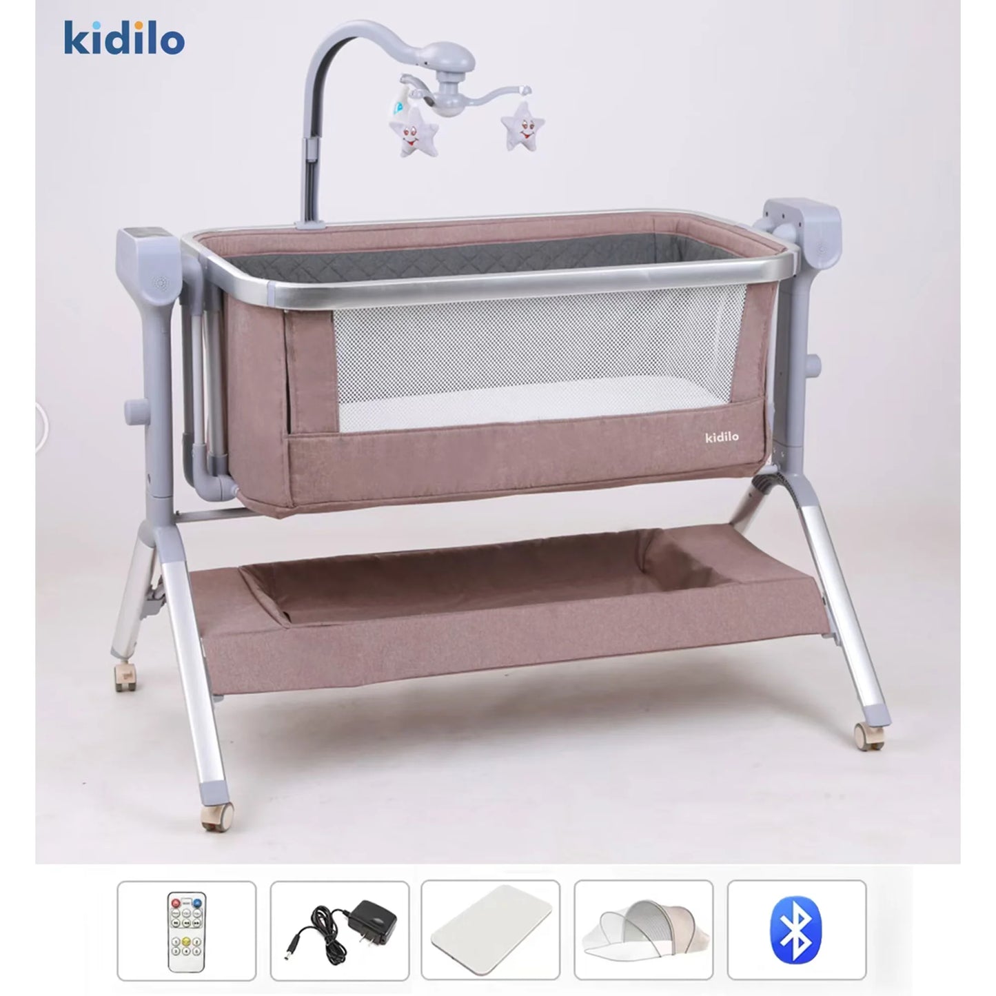 Newborn Foldable Portable Modern Kidilo Luxury Baby Crib, Convertible 3 in 1 Bedside Crib with Mosquito Net for Nursery Y11