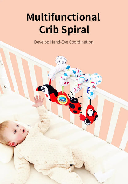 Sozzy Grey Plush Activity Spiral Baby Hangings Custom Logo Soft Musical Toy for Stroller Car Seat Crib